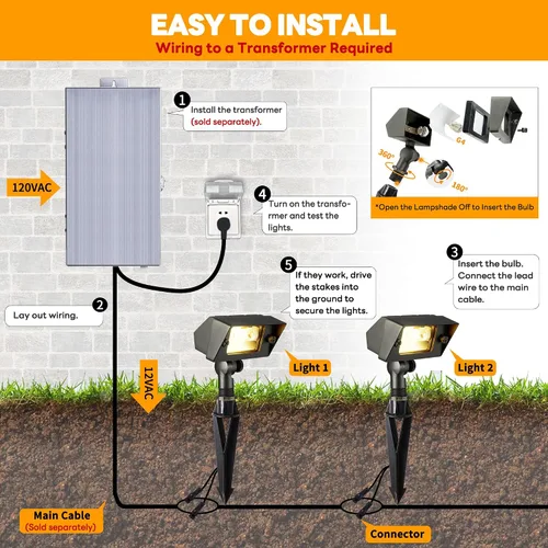 Vista 8 de Gardenreet Luz de Inundación de Latón Sólido - Iluminación de Lavado de Pared LED de Bajo Voltaje para Paisaje 12V, Impermeable IP65 para Exterior