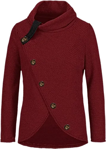 Vista 2 de JOFOW Suéter de cuello alto, con abertura cruzada, con botón frontal, irregular, manga larga, suéter de punto, para otoño e invierno