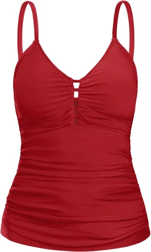 Vista 10 de Ocean Blues Traje de Baño Tankini Retro para Mujer con Fruncido Control de Abdomen Solo Parte Superior del Tankini Negro