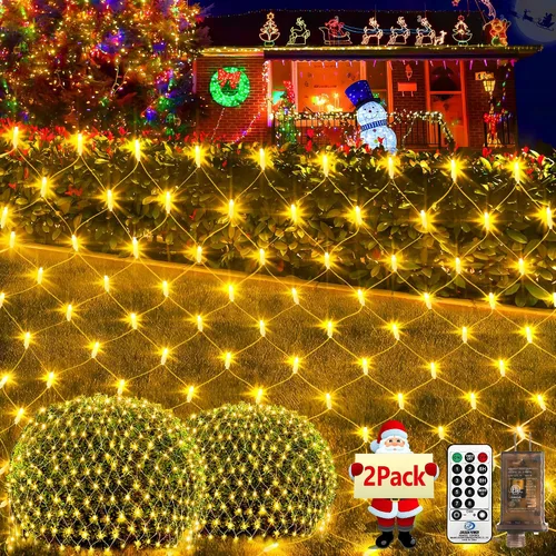 Vista 20 de KNONEW Paquete de 2 Luces de Red de Navidad de 420 LEDs de 13 pies x 6.6 pies, Luz de Malla para Exteriores Conectable Impermeable con 8 Modos