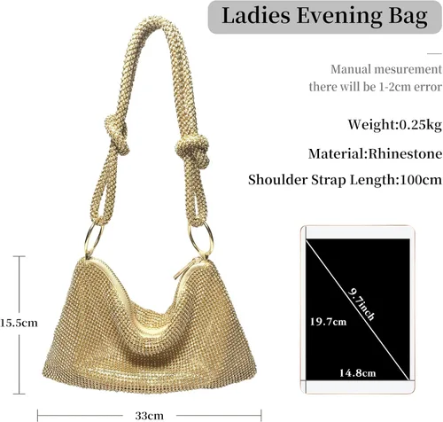 Vista 3 de CORIOS Bolso de noche con diamantes de imitación para mujer, bolso de mano de cristal brillante con lentejuelas brillantes, bolso de boda brillante