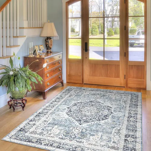 Vista 18 de Alfombra de área de 5 x 7, alfombra bohemia vintage, ultra suave, de pelo bajo, lavable, antideslizante, resistente a las manchas, alfombra impresa