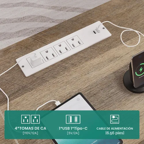 Vista 7 de YITAHOME - Escritorio de pie en forma de L con tomas de corriente y luces LED, 63" Escritorio eléctrico de granja ajustable en altura, estación