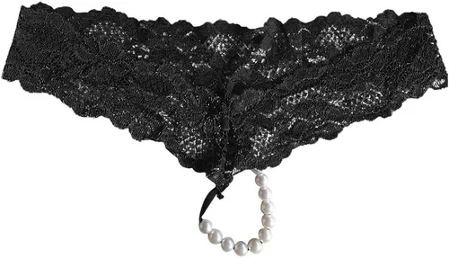 Vista 2 de Mini bikini de perlas para mujer, tangas de cintura baja, tangas de bikini de cadena de masaje, cordón hueco, lindos, lencería