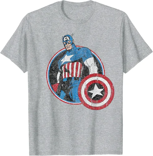Vista 6 de Marvel Avengers Vintage Capitán América Comic Hero Retrato Camiseta Pequeña Negro