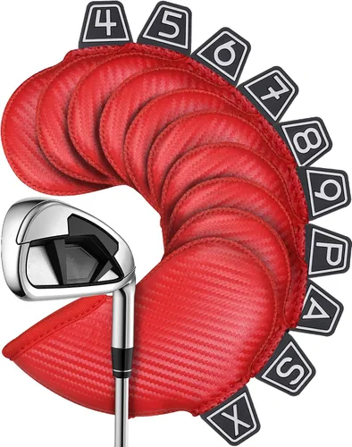 Vista 9 de Iron Golf Head Club Set,10pcs Golf Iron Covers, Black Leather Headcover Wedge Covers for Callaway Taylormade Ping Cobra RH and LH Etc