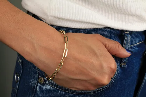 Vista 2 de Nuragold Pulsera de cadena de eslabones de cable Rolo alargada de oro amarillo de 10 quilates de 0.236 in, joyería para mujer, cierre de langosta