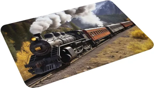 Vista 7 de UNIOND Tapete absorbente antideslizante con estampado de tren de locomotora de vapor, 24 x 16 pulgadas, de franela, lavable, para interiores