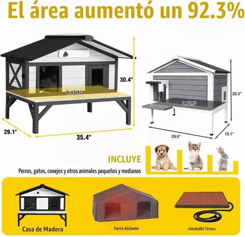 Vista 2 de Aivituvin Casa climatizada para gatos con forro aislado completo, refugio para gatos con puertas de escape, condominio resistente a la intemperie
