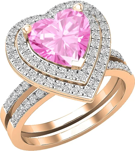 Vista 18 de Dazzlingrock Collection Juego de anillos de compromiso de doble halo con diamantes naturales redondos y piedras preciosas creadas en laboratorio