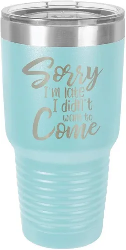 Vista 16 de Sorry I'M LATE I DIDN'T WANT TO COME Vaso negro de 30 onzas con popote y tapa superior deslizante Taza de viaje de acero inoxidable Comparar