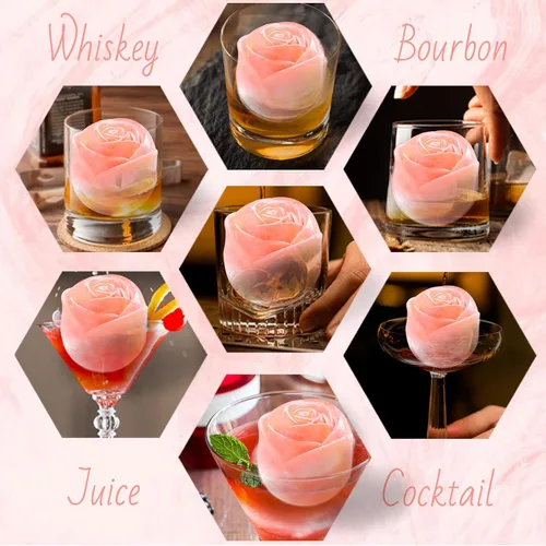 Vista 6 de Rose Ice Cube Mold,2 "x 4 hielos,Moldes grandes para cubitos de hielo,Bandeja de cubitos de hielo Silicone Ice Cube Tray,Whiskey Ice Cubes