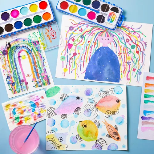 Vista 4 de Shuttle Art Juego de 30 pinturas de acuarela a granel, juego de pintura de acuarela de 12 colores a granel con pinceles para niños y adultos