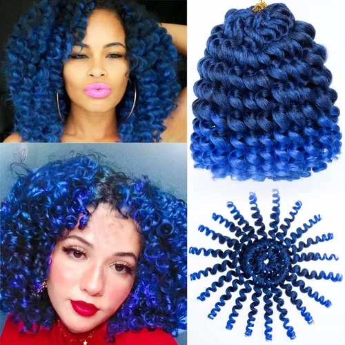 Vista 15 de Leeven Pelo corto de 8 pulgadas de Jamaica Bounce Wand Curl Crochet Hair Senegalese Twist sintético trenzado de pelo Ombre rosa Jumpy Wand Rizado
