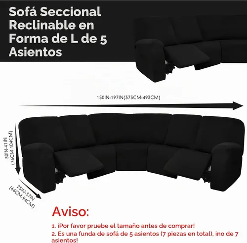Vista 3 de Peryiter 7 piezas de fundas para sofá seccional en forma de L con reclinación, 5 asientos, fundas para sofá seccional de terciopelo de seda