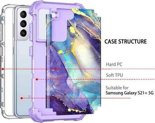 Vista 3 de Rancase Funda para Galaxy S21 Plus 5G, tres capas de protección resistente a prueba de golpes de plástico duro + funda protectora de goma