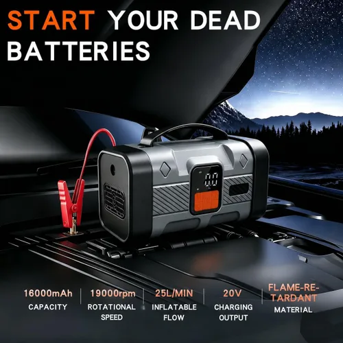 Vista 2 de 150PSI Jump Starter with Air Compressor, 12V Car Battery Booster