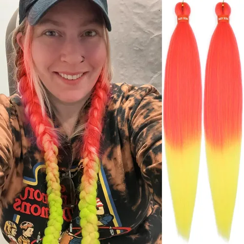 Vista 36 de Cabello trenzado preestirado ombré, extensiones de cabello trenzado sedoso, sin picazón, trenzas de cabello trenzado de ganchillo con textura Yaki