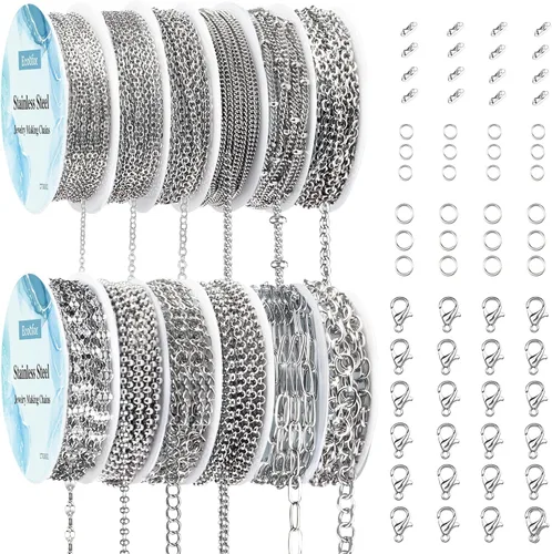 Vista 12 de Ecoofor Cadenas de collar de oro para hacer joyas, 62.3 pies, 8 rollos de cadenas de joyería para hacer collares, pulseras y joyas con anillos