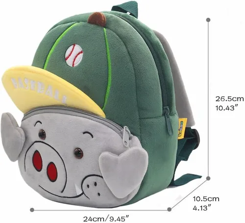 Vista 6 de Mochila pequeña para niños y niñas, linda mochila pequeña de dibujos animados de animales de felpa suave para niños de 2 a 6 años, Cerdo lindo