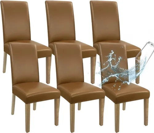 Vista 14 de Fundas de Silla de Cuero para Sillas de Comedor, Juego de 4, Fundas Super Elásticas Impermeables para Sillas de Cocina, Fundas de Silla de Comedor