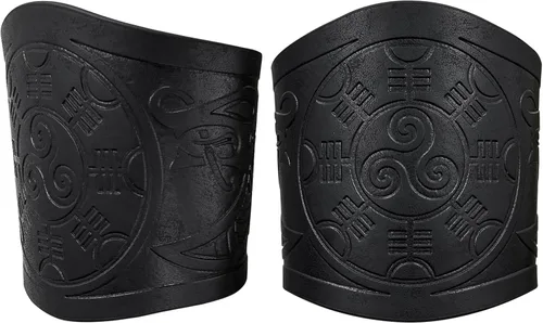 Vista 3 de HiiFeuer Pulsera vikinga de piel sintética en relieve, estilo nórdico retro, diseño nórdico Mjolnir Vegvisir