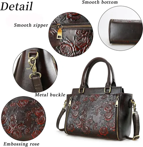 Vista 6 de Bolso y bolsos de mano para mujer, de cuero, con asa de mano, tamaño mediano, color rosa