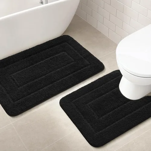 Vista 10 de HOMORE Alfombra de baño negra de 24 x 17 pulgadas, suave y absorbente, alfombra de baño pequeña, alfombra de baño lavable antideslizante para bañera