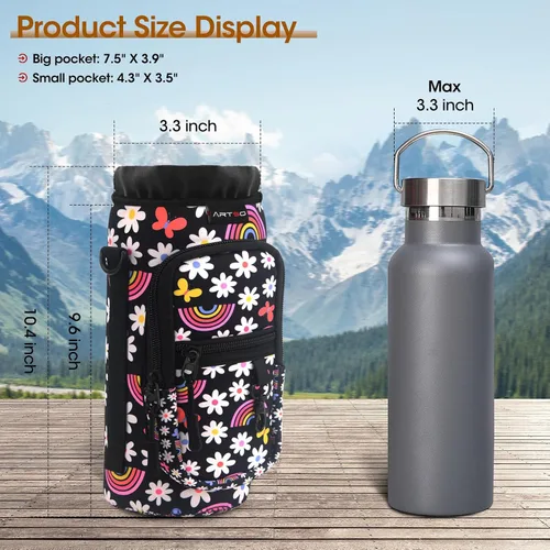 Vista 4 de ARTSO Bolsa de transporte para botella de agua con bolsillo para teléfono, funda de neopreno para botella de agua, bolsa con correa ajustable