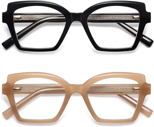 Vista 7 de AMOMOMA Paquete de 2 lentes de lectura modernos con diseño de ojo de gato para mujeres y hombres, elegantes lentes cuadrados con bloqueo de luz azul