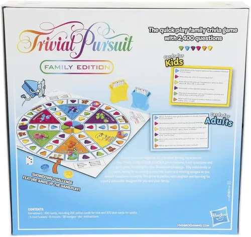 Vista 5 de Hasbro Gaming Trivial Pursuit, edición familiar, juego de mesa de trivia para 2 jugadores o más, juegos de fiesta para niños y niñas de más de 8 años