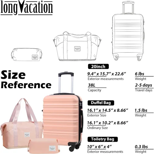 Vista 7 de LONG VACATION Juego de equipaje de 4 piezas de ABS hardshell TSA Lock Spinner Ruedas equipaje de mano en maleta, Rosado, Abs Hardshell Tsa Lock