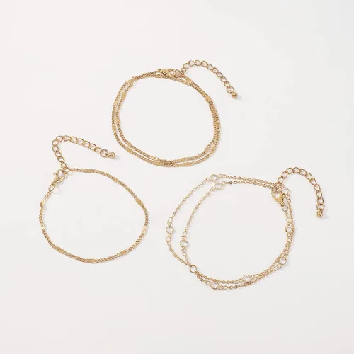 Vista 6 de Jumwrit Juego de pulseras de cadena de oro, pulsera de anillo de diamantes de imitación, cadena de mano, pulsera de anillo de dedo, cadena