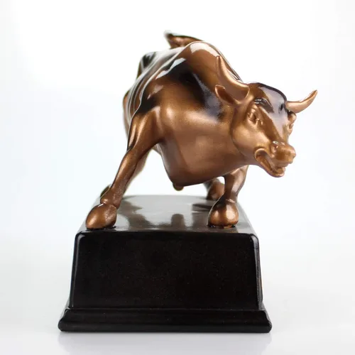 Vista 3 de Estatua oficial de bronce con base de Wall Street Bull Stock Market NYC con base - Pequeña