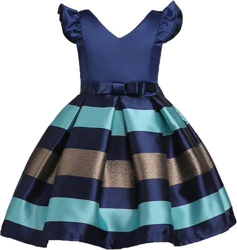 Vista 4 de NSSMWTTC 2-10T - Vestidos de rayas para niñas pequeñas, vestido de fiesta de boda de Navidad