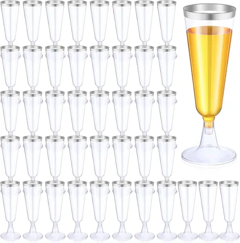 Vista 8 de Thenshop 50 copas de champán de plástico desechables a granel de 5.5 onzas, copas de cóctel de mimosa transparente con borde, vasos desmontables