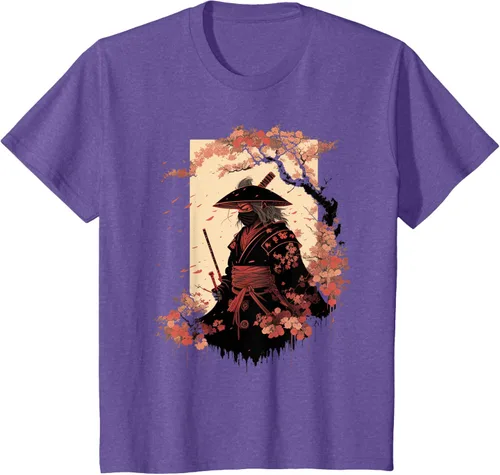 Vista 39 de Camiseta estética vintage samurái de arte japonés samurái retro cereza, Negro