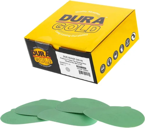 Vista 18 de Dura-Gold Discos de lija PSA de película verde de 5 pulgadas, grano 80 (caja de 50), discos de papel de lija autoadhesivos con parte trasera