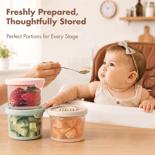 Vista 4 de Recipientes de comida para bebés con tapas, recipientes de silicona para almacenamiento de alimentos para bebés y niños pequeños, a prueba de fugas