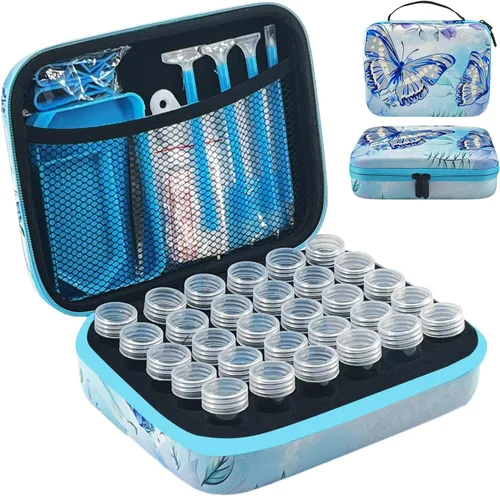 Vista 23 de Contenedores de almacenamiento de pintura de diamantes, 30 ranuras para accesorios de pintura de diamantes y herramientas para estuche organizador