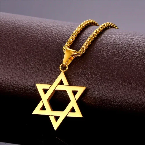 Vista 3 de TTVOVO Joyería judía Magen Estrella de David Colgante Collar Mujeres Hombres Cadena Negro PistolaChapado en Oro 18KAcero Inoxidable Israel Collar