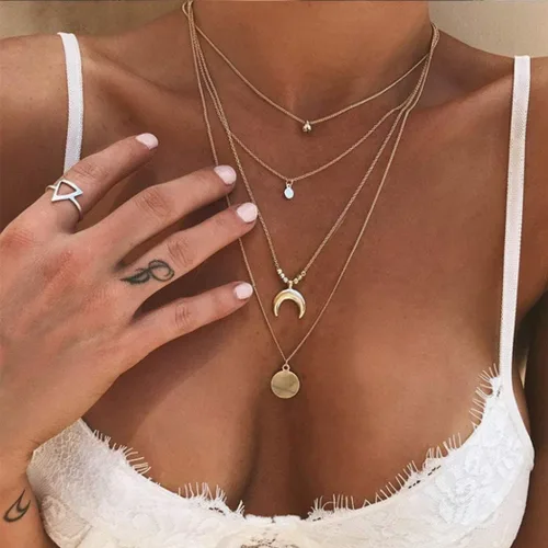 Vista 2 de Ludress - Collares dorados de diseño escalonado, con dijes de diamante de imitación, mariposa, luna y gargantilla accesorios de joyería para mujeres