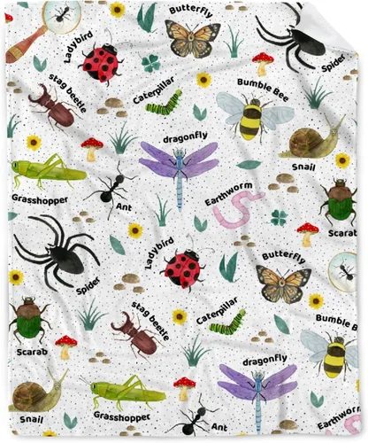 Vista 8 de Manta de insectos Regalos de insectos para niños y niñas Manta ultrasuave de mariquita para todas las estaciones Decoración de abeja