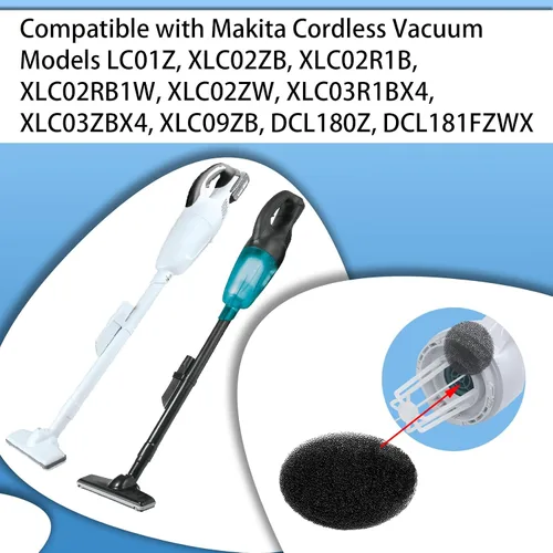 Vista 2 de Filtro de vacío compatible con aspiradoras inalámbricas Makita LC01Z, XLC02ZB, XLC02R1B, XLC02RB1W, XLC02ZW, XLC03R1BX4, XLC03ZBX4, XLC09ZB