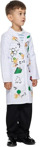 Vista 5 de EraSpooky Disfraz de científico loco para niños, abrigo de laboratorio con peluca