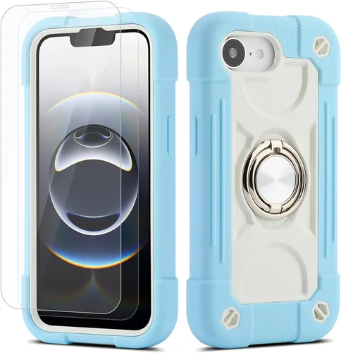 Vista 163 de Funda para iPhone 11 de 6.1 pulgadas con soporte de anillo, con 2 protectores de pantalla de vidrio, resistente a los golpes, resistente a