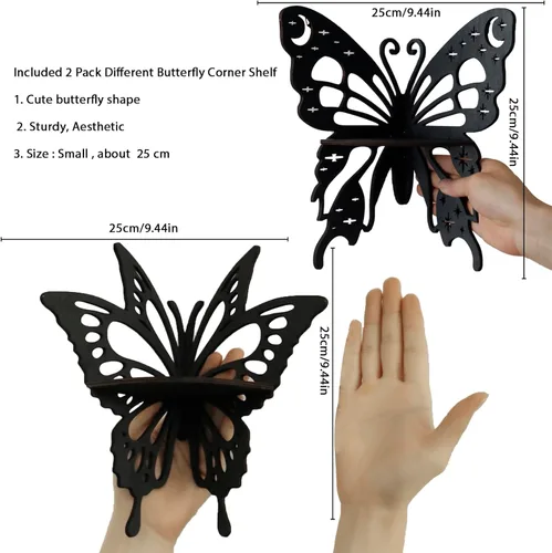 Vista 2 de Artilady Estante de cristal de mariposa – Estantes de esquina flotantes para pared, dormitorio, estante de exhibición de cristal, bohemio, lindo