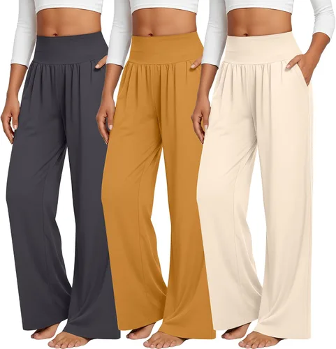 Vista 190 de Neer - Conjunto de 3 pantalones de yoga de pierna ancha para mujer - Pantalones deportivos cómodos, holgados, de cintura alta y casuales