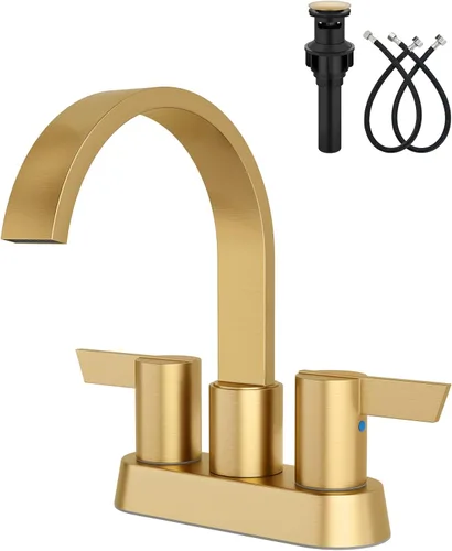 Vista 16 de Aolemi - Grifo de baño negro y dorado, juego central de 4 pulgadas, cascada de 2 manijas