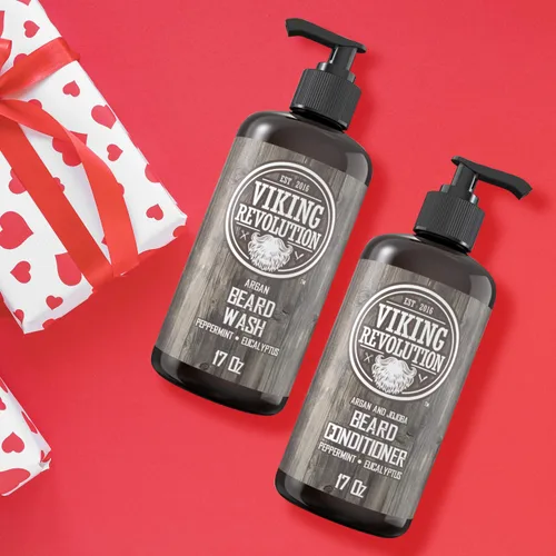 Vista 3 de Best Deal Juego de acondicionador para barba con aceite de argán y jojoba, suaviza y fortalece menta natural y aroma a eucalipto, champú para barba